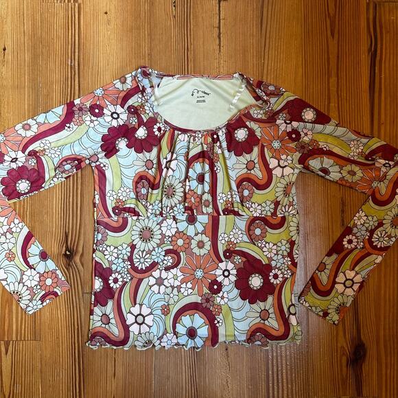 Art Class 70s floral pattern sheer long sleeve tee SIZE S - Picture 1 of 4